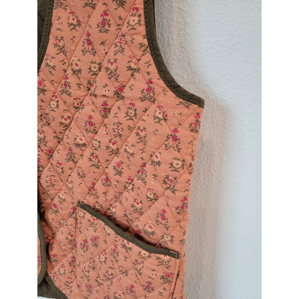 Free People Quilted Floral Vest Coral Pink Green Cotton Size M Boho Cottagecore - Picture 4 of 11
